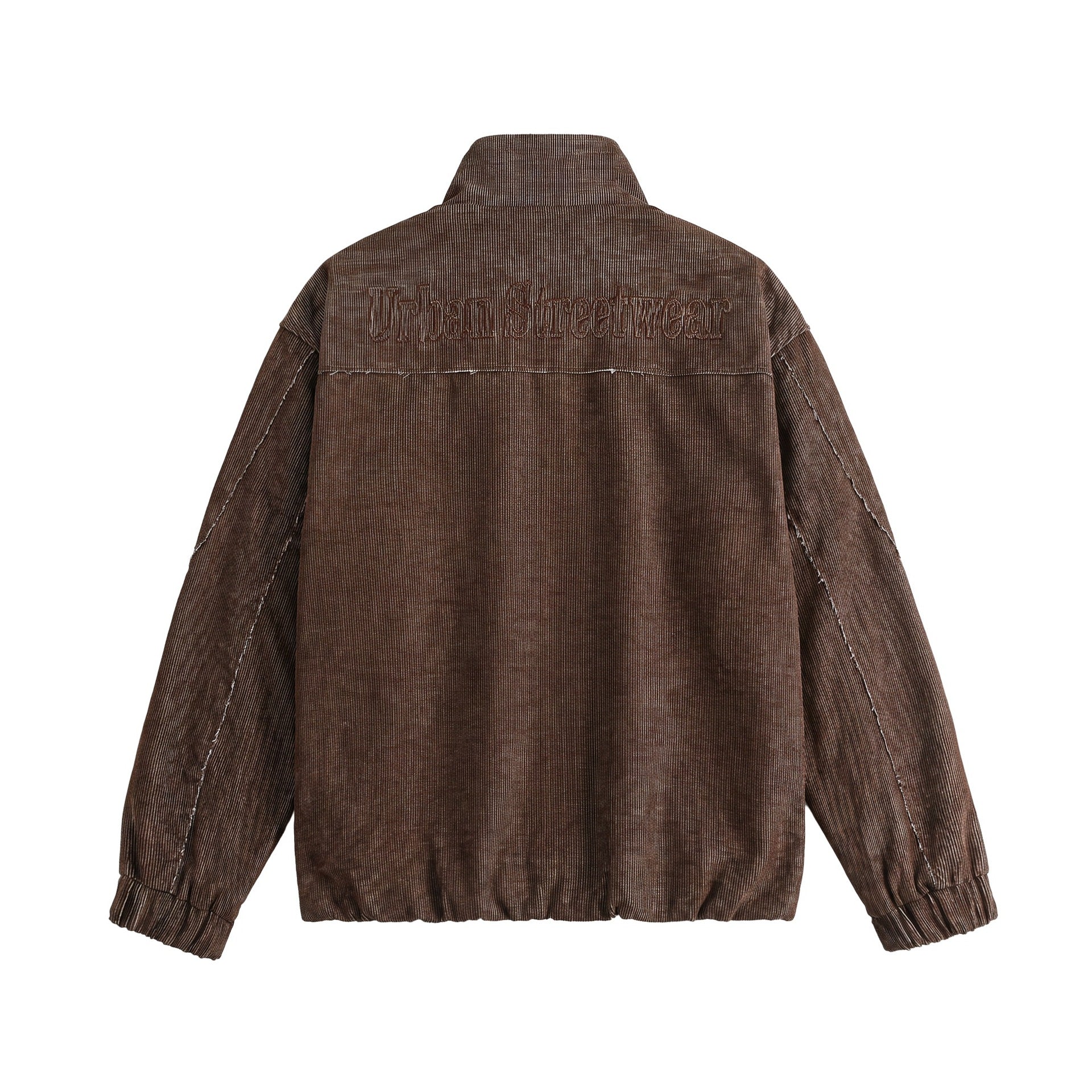 Unisex Short Cord Boxy Blouson with Stand Collar, Continuous Zipper and Elastic Hem Chichicherry