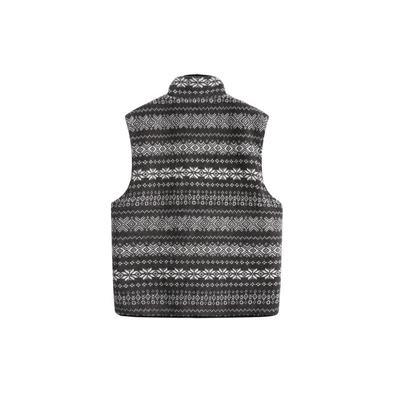 Unisex Padded Fleece Vest in Norwegian Design with Stand Collar and Two-Way Zipper Chichicherry