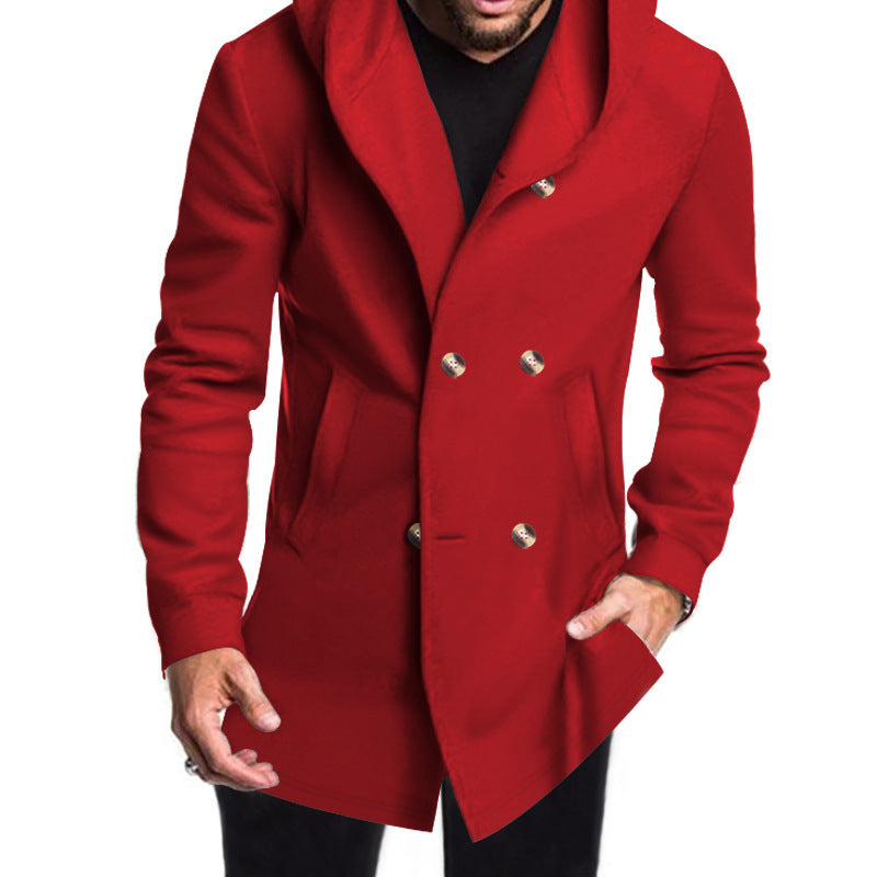 Men's hooded cloak with oversized hood and double-button placket Chichicherry