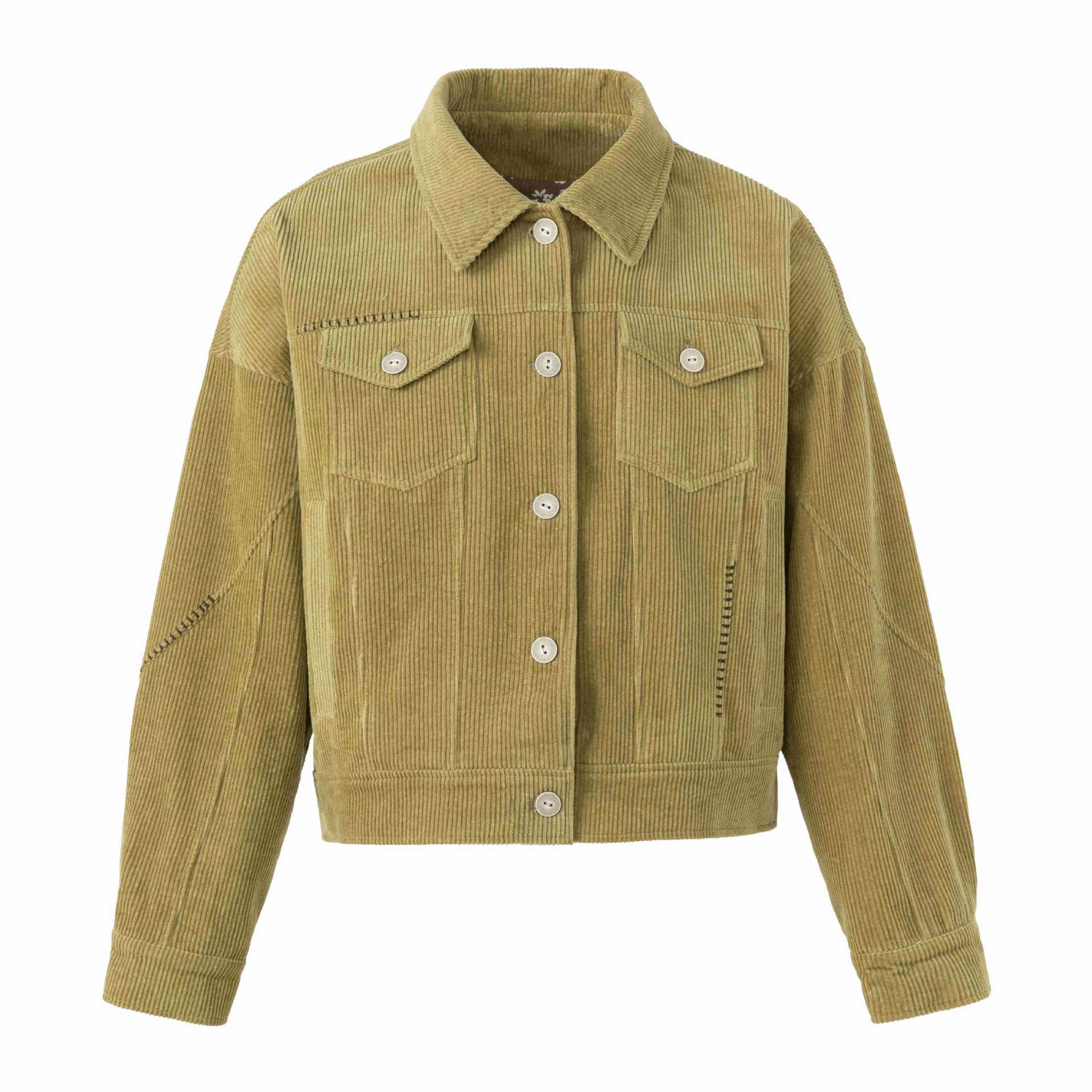 Women's short-cut cord trucker jacket in boxy cut with flap pockets Chichicherry