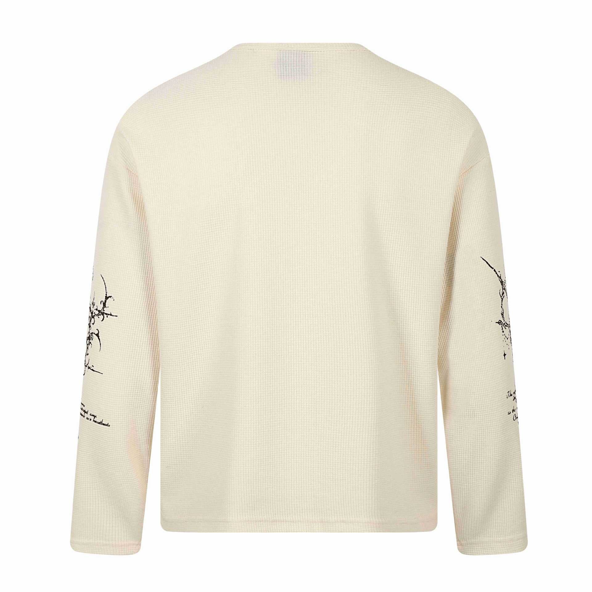 Unisex waffle knit Henley long sleeve shirt with 3-button placket and allover print Chichicherry