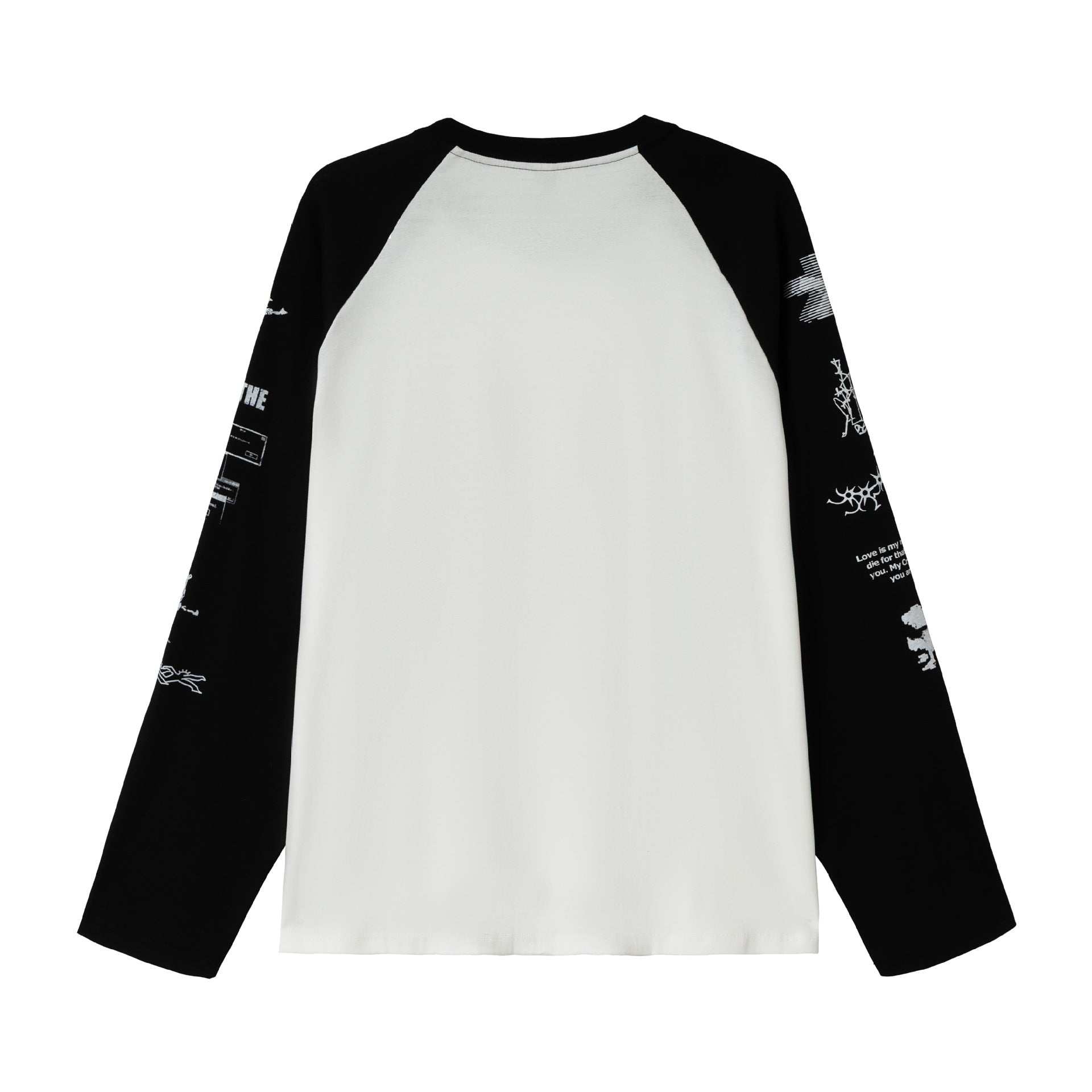 Unisex Long Sleeve Raglan Shirt with Graphic Print and Contrasting Crew Neck Chichicherry