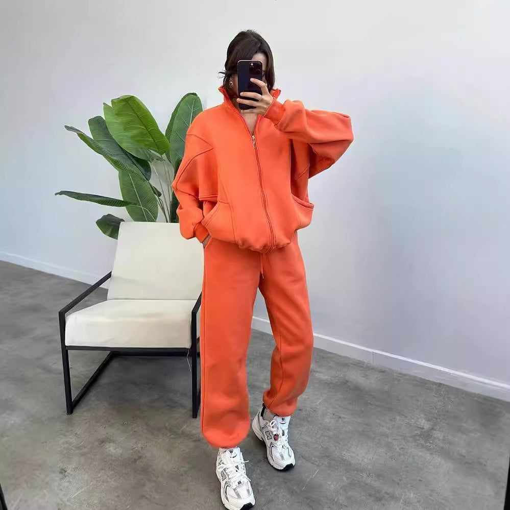 Damen Oversize Fleece-Set mit Reißverschlussjacke und weiten Jogginghosen Chichicherry