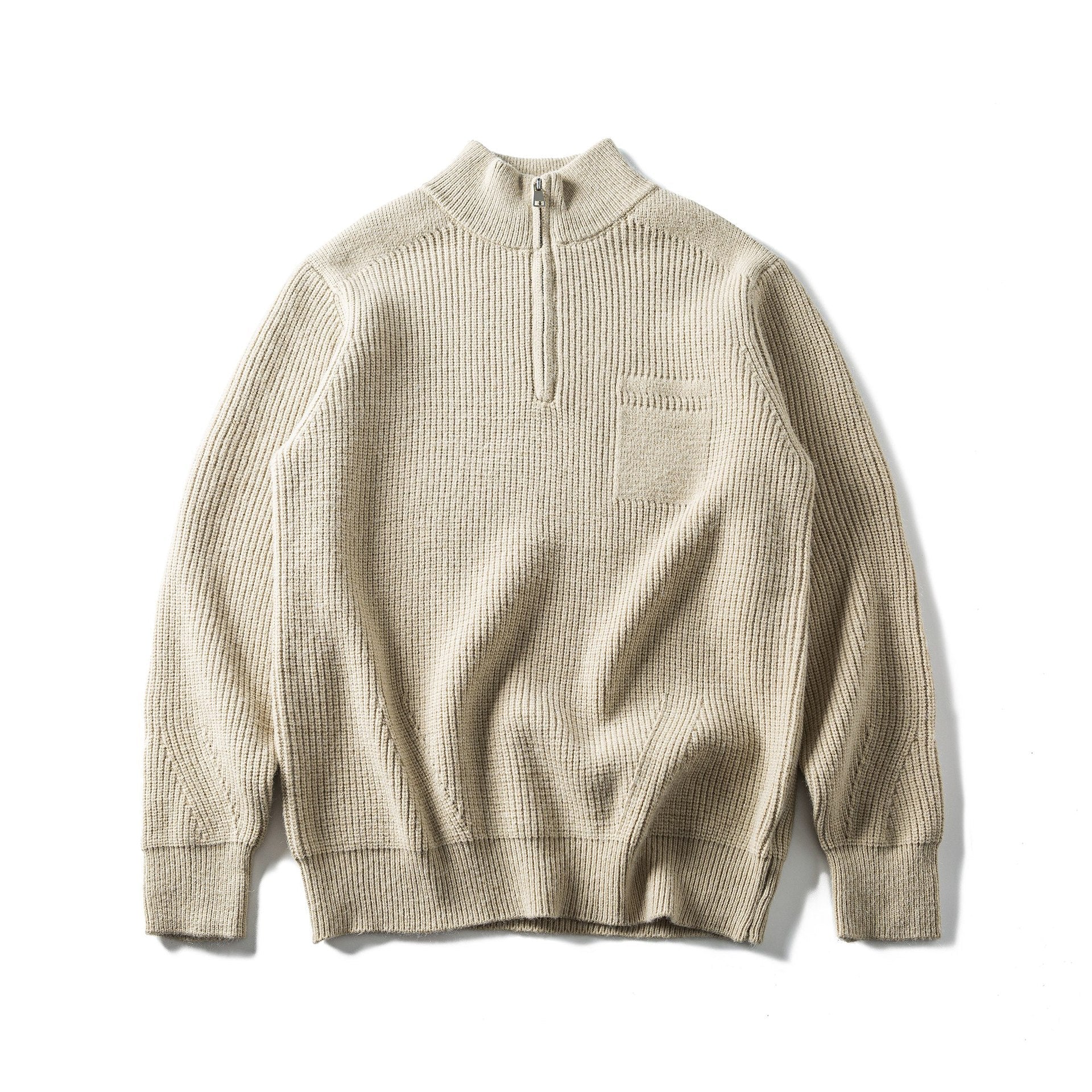 Men's Chunky Knit Half-Zip Pullover with Stand-Up Collar and Chest Pocket Chichicherry