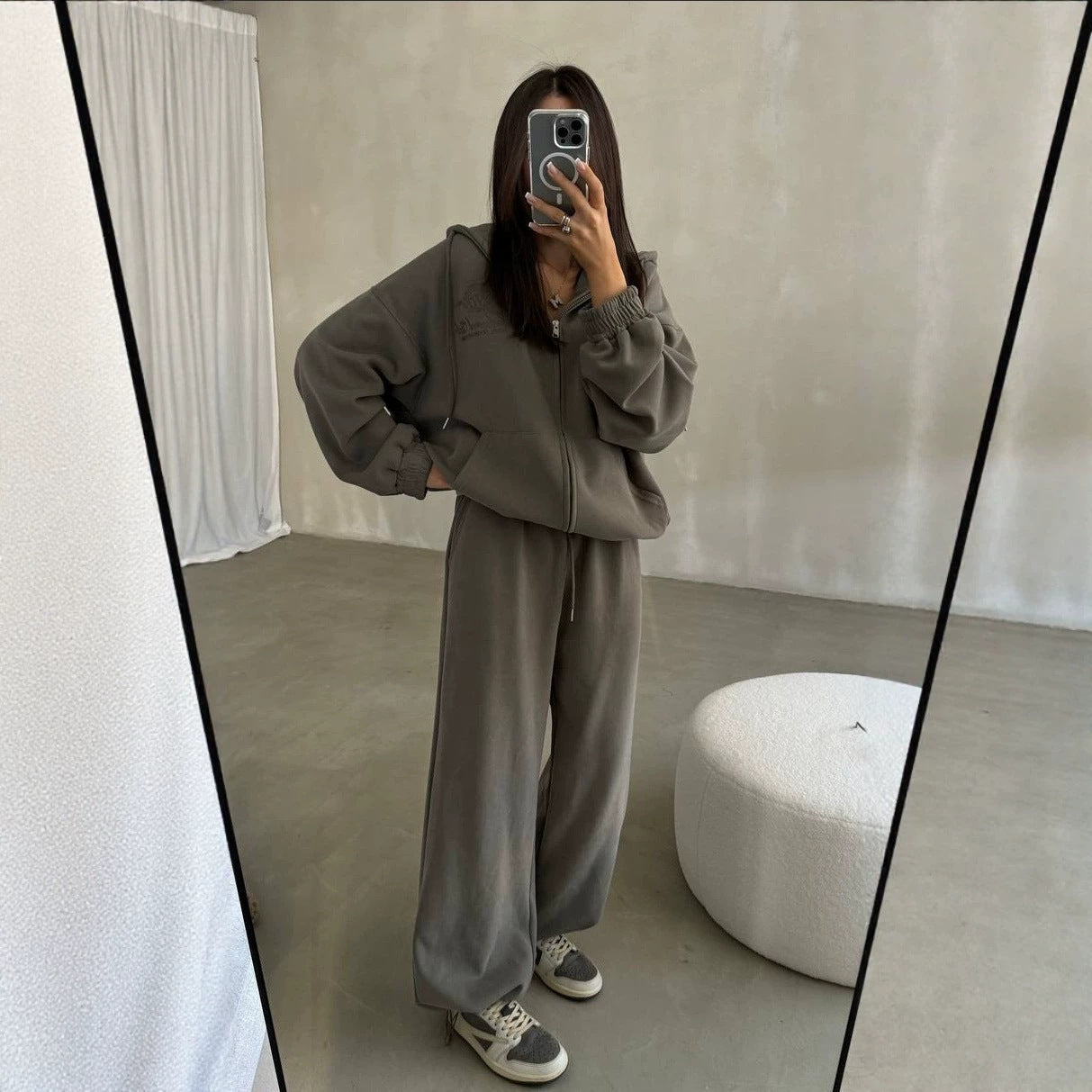 Damen Weiches Oversize-Kapuzen-Sweatjacken-Set mit weiter Jogginghose Chichicherry