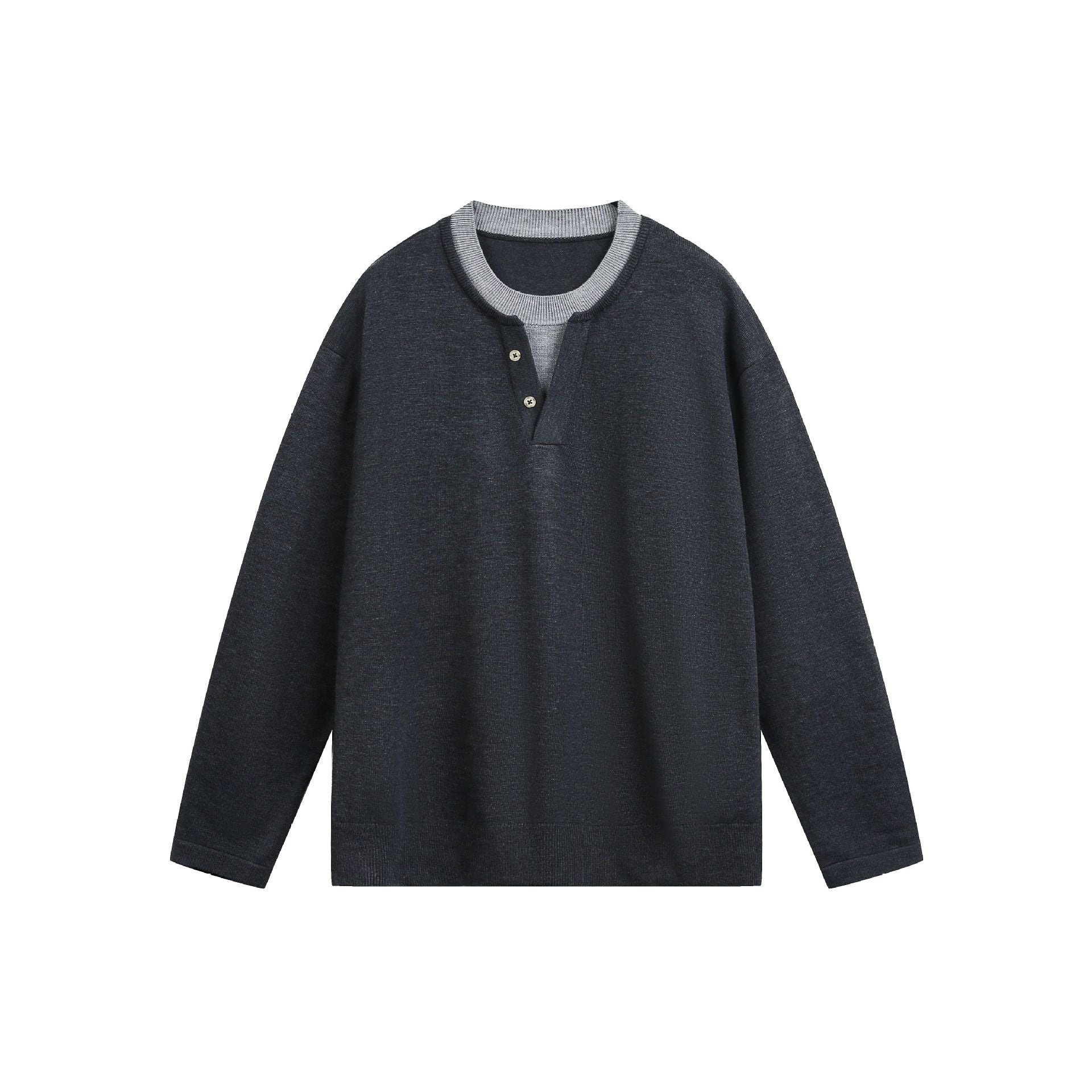 Unisex Casual Oversized Sweatshirt with Henley Placket and Ribbed Layer Collar Chichicherry