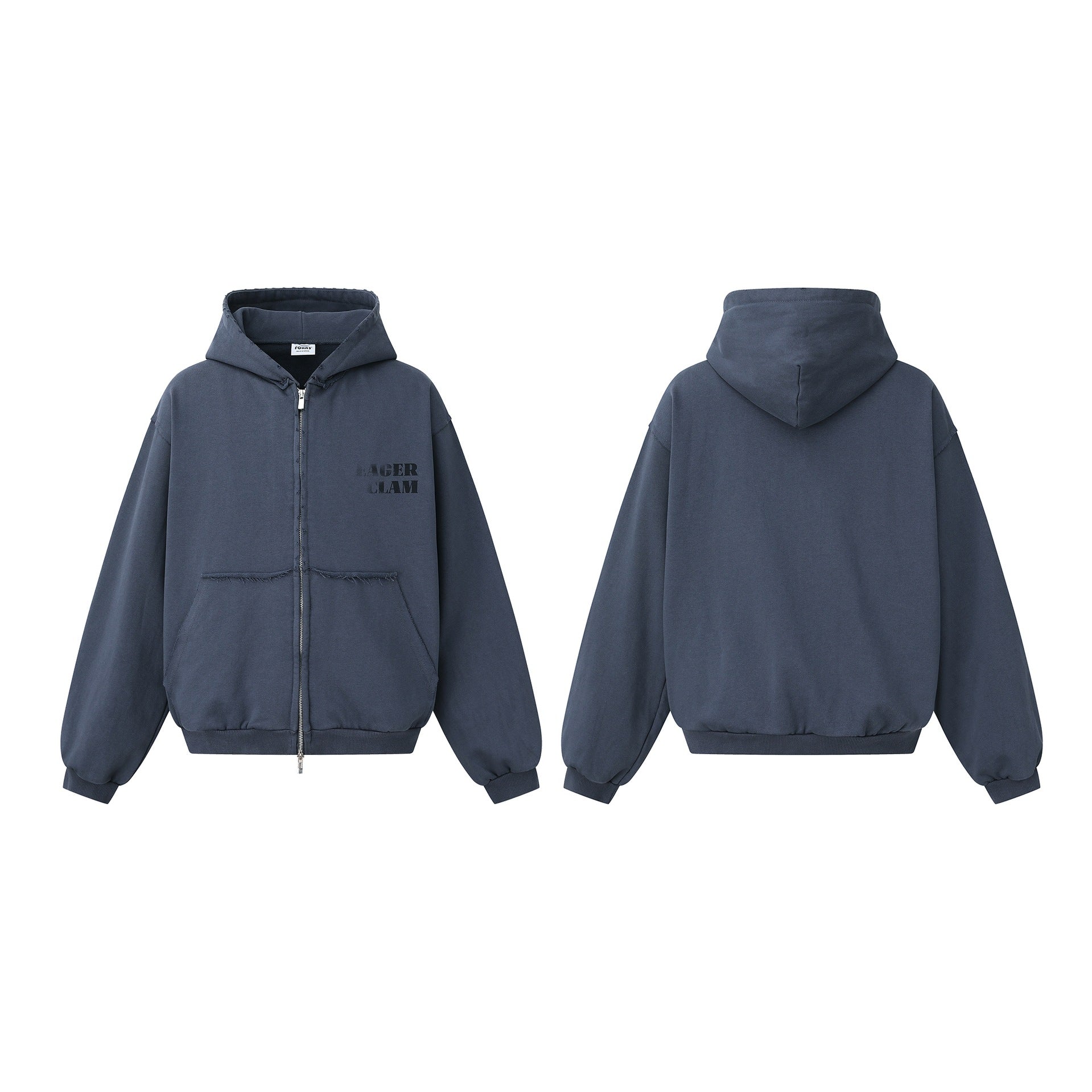 Unisex Oversized Zip-Hoodie in Boxy-Cut with frayed hem edges and kangaroo pocket Chichicherry