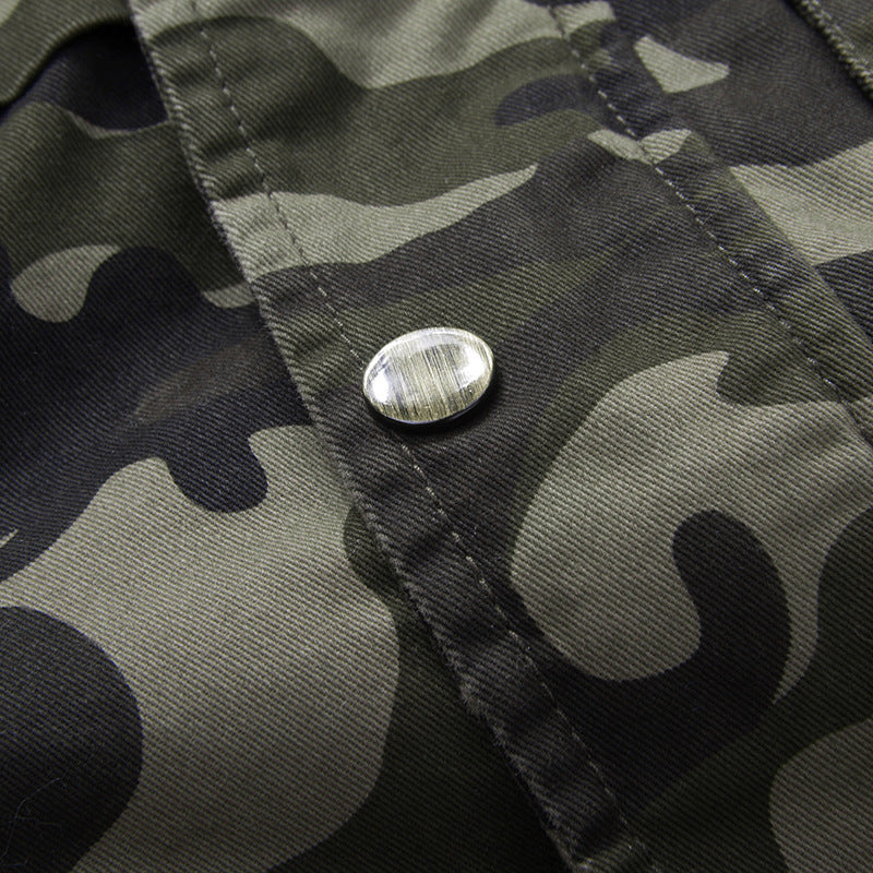 Men's Camouflage Field Jacket with Hood, Multifunctional Exterior Pockets and Drawstring Waist Chichicherry