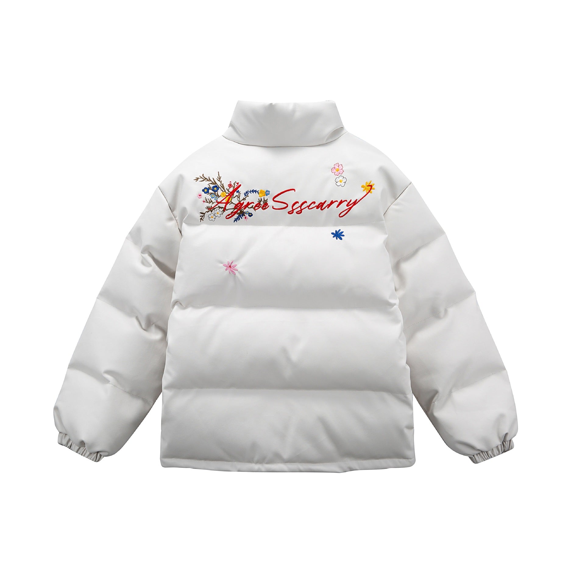 Women's Quilted Short Jacket with Floral Embroidery and High Stand-Up Collar Chichicherry