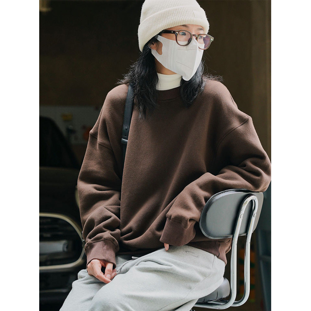 Women's Loose Oversized Sweatshirt with Drop Shoulder and Ribbed Hem Chichicherry