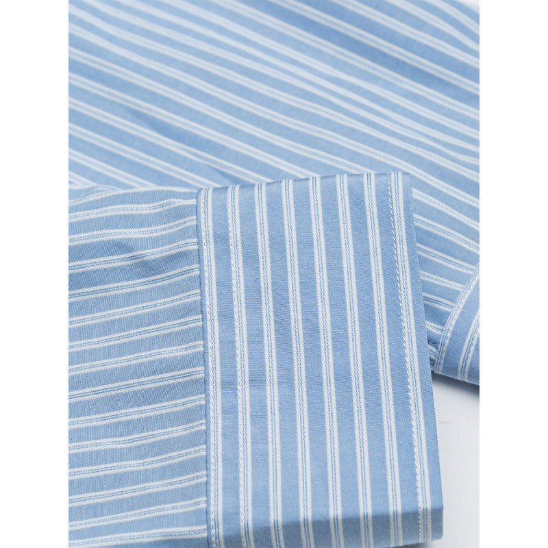 Women's oversized shirt with fine stripes, breast pocket, and rounded hem Chichicherry