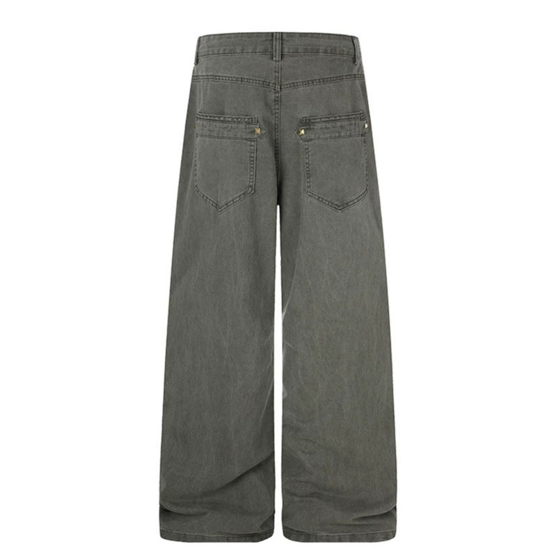 Women's Wide High-Waist Culotte Jeans in Utility Look with Decorative Tabs and Metal Rivets Chichicherry