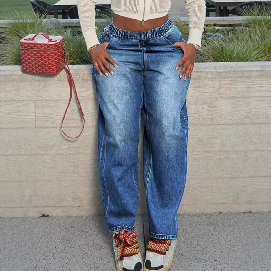 Women's wide Relaxed-Fit jeans with elastic waistband and casual fit Chichicherry
