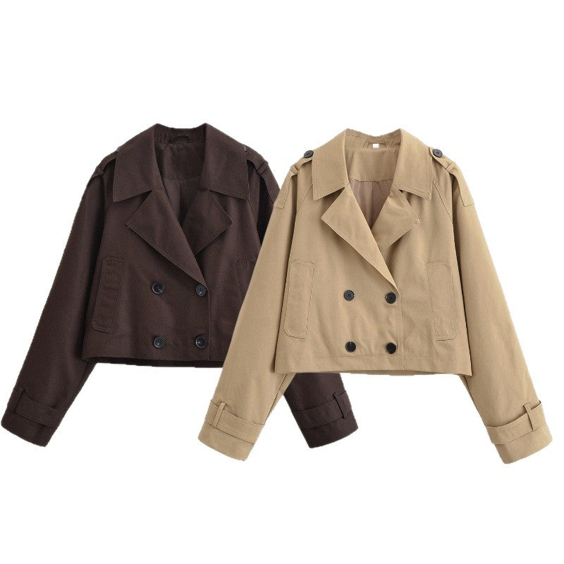Women's Short Double-Breasted Trench Jacket in Cropped Workwear Look Chichicherry