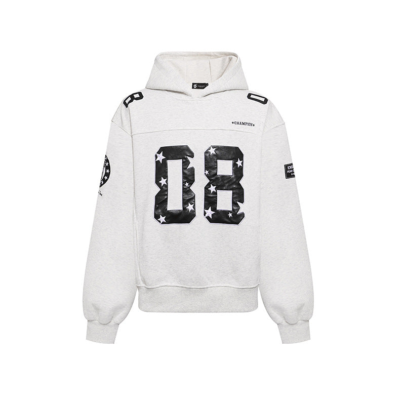 Women's Oversize Hoodie Sweatshirt with Large Number Print and Star Applications Chichicherry