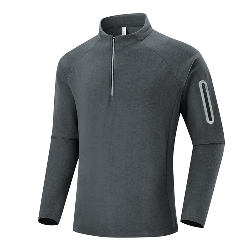 Men's Fleece Half-Zip Training Shirt with Stand-up Collar and Sleeve Zipper Pocket Chichicherry