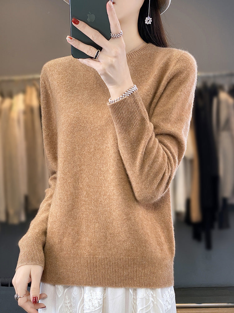 Ladies Luxurious Fine Knit Round Neck Sweater with Soft Fluffy Finish and Narrow Cuff Shape Chichicherry