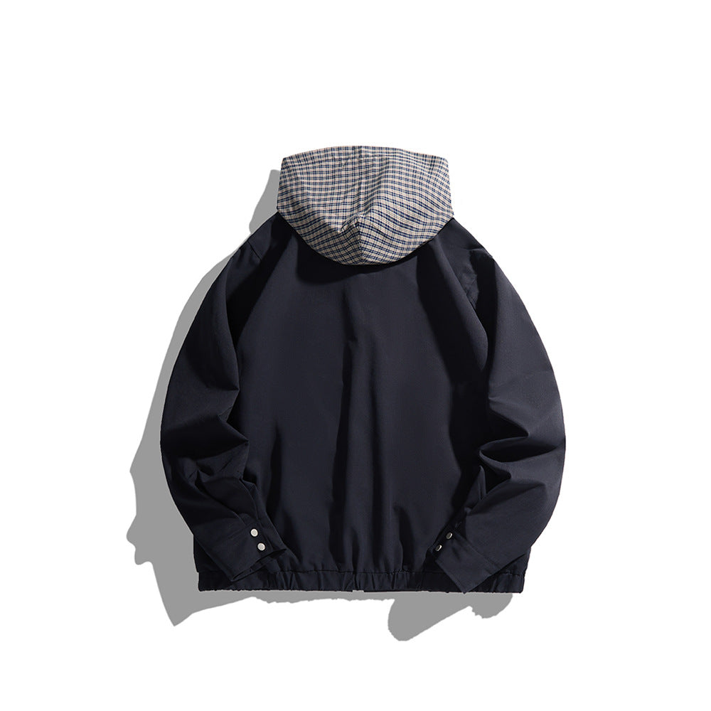 Unisex Light Hooded Transition Jacket with Check Patch Chest Pocket and Elastic Hem Chichicherry