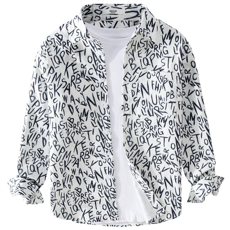 Men's loosely cut long sleeve overshirt with allover letter print and chest pocket Chichicherry