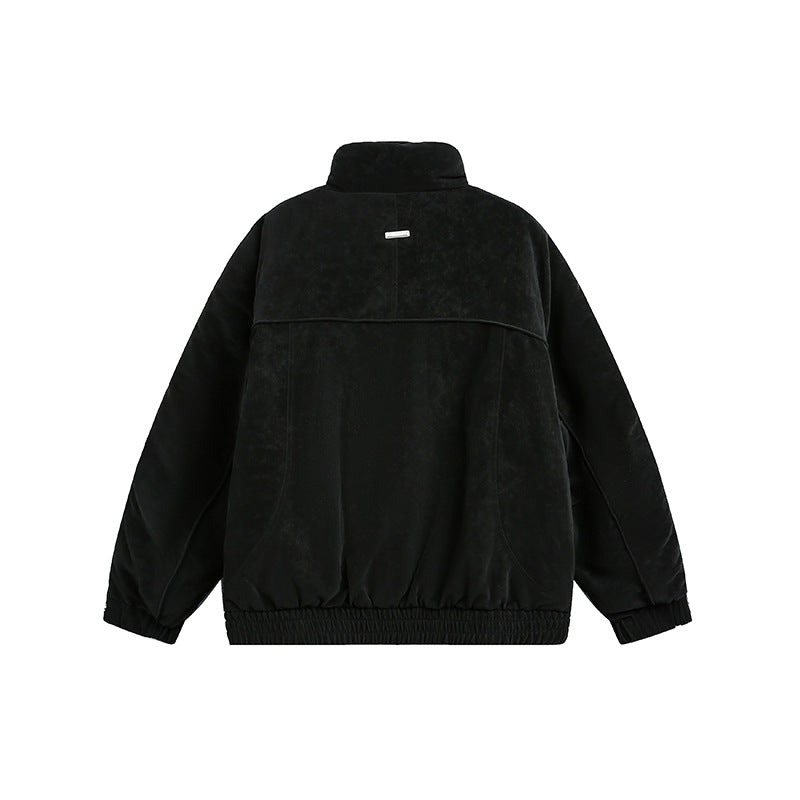 Men's Oversized Padded Bomber Jacket with Stand-Up Collar, Zipper Pockets, and Elastic Hem Chichicherry