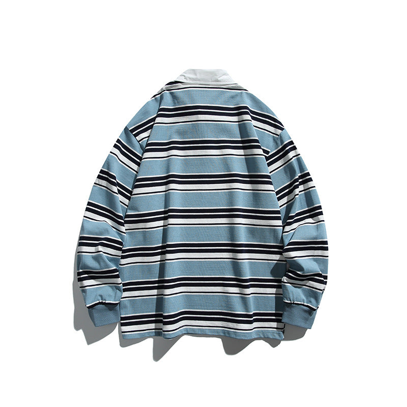 Unisex Oversize-Long Sleeve-Rugby Shirt with Contrast Collar and Distinctive Striped Pattern Chichicherry