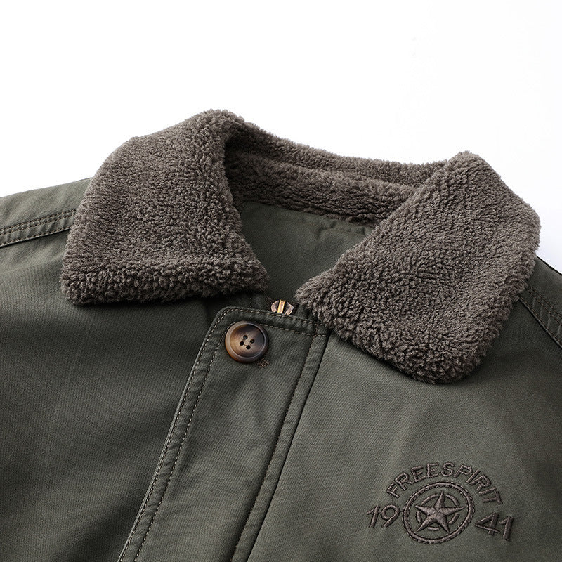 Men's pilot jacket in vintage utility style with teddy inner lining and ribbed cuffs Chichicherry