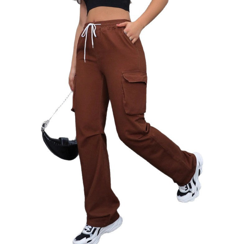 Women's high-waist cargo joggers with wide leg and drawstring Chichicherry