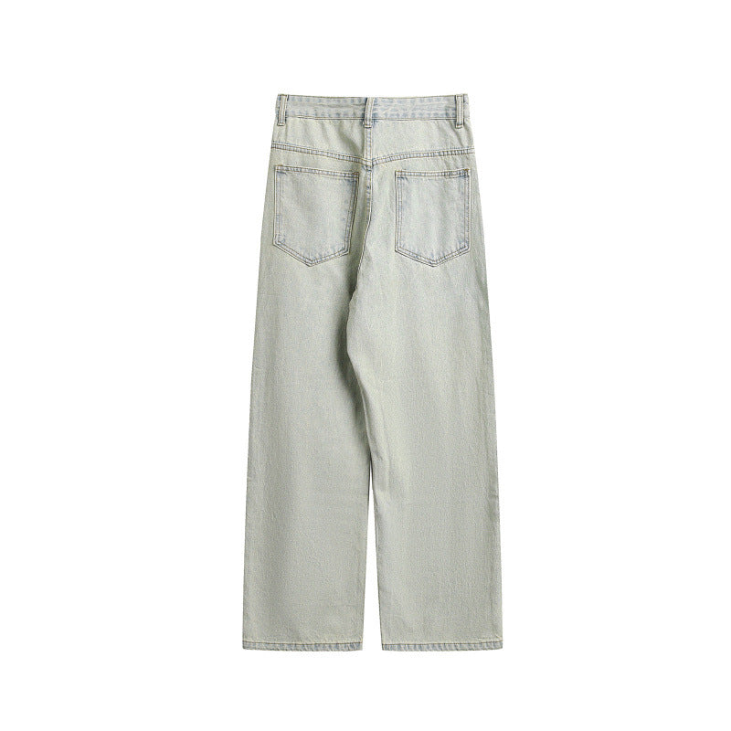 Women's Wide Utility Denim Trousers with Knee Patch, High Waist and Straight Leg Chichicherry