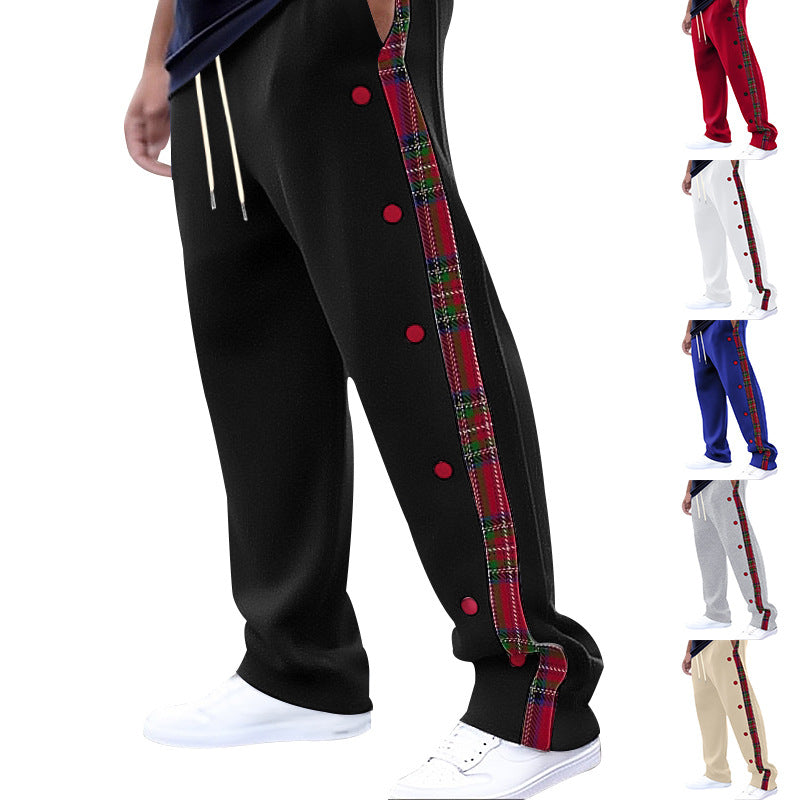 Men's loose jogging pants with side check stripe and snap button placket Chichicherry