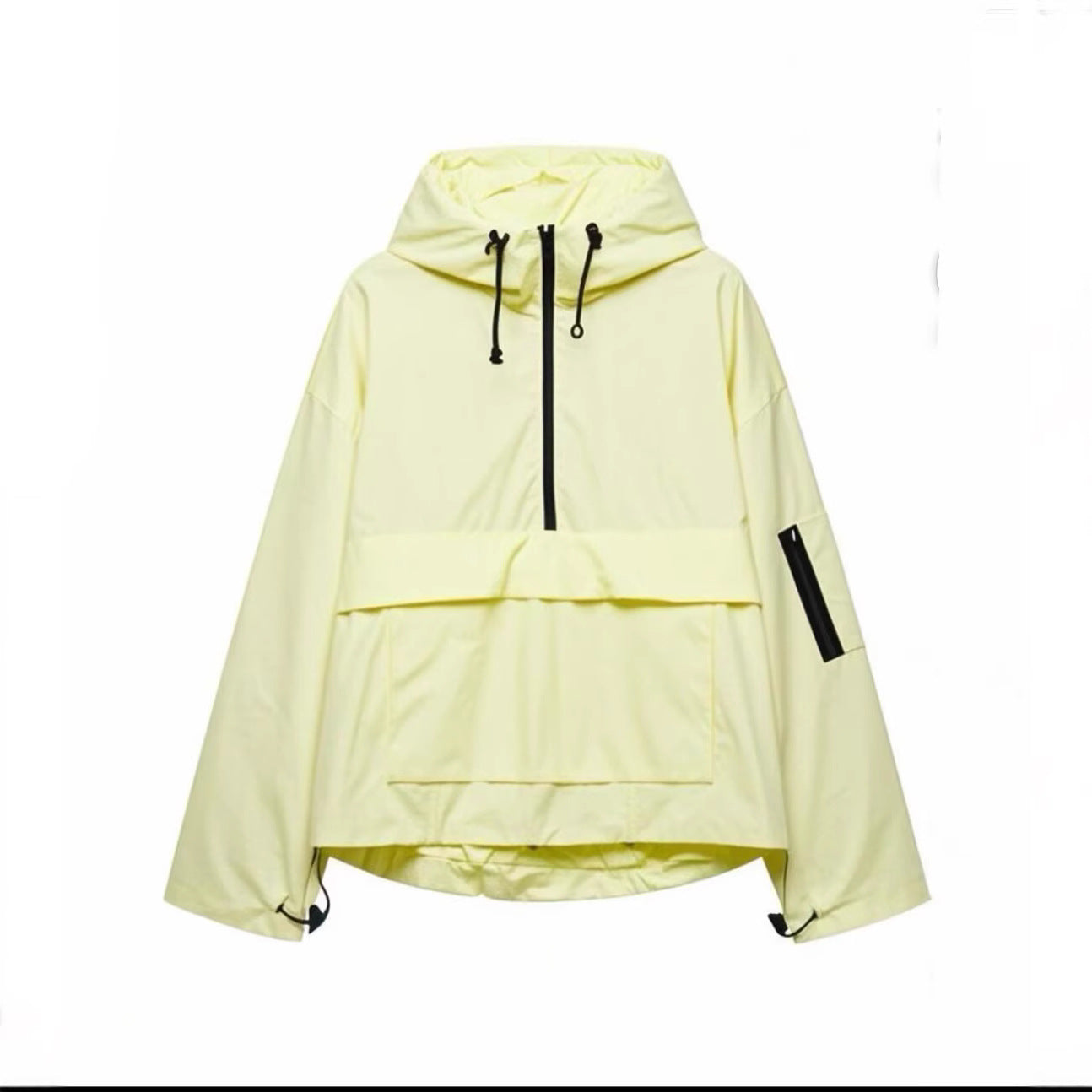 Women's Oversize Windbreaker-Anorak with Hood, Half-Zip and Kangaroo Pocket Chichicherry