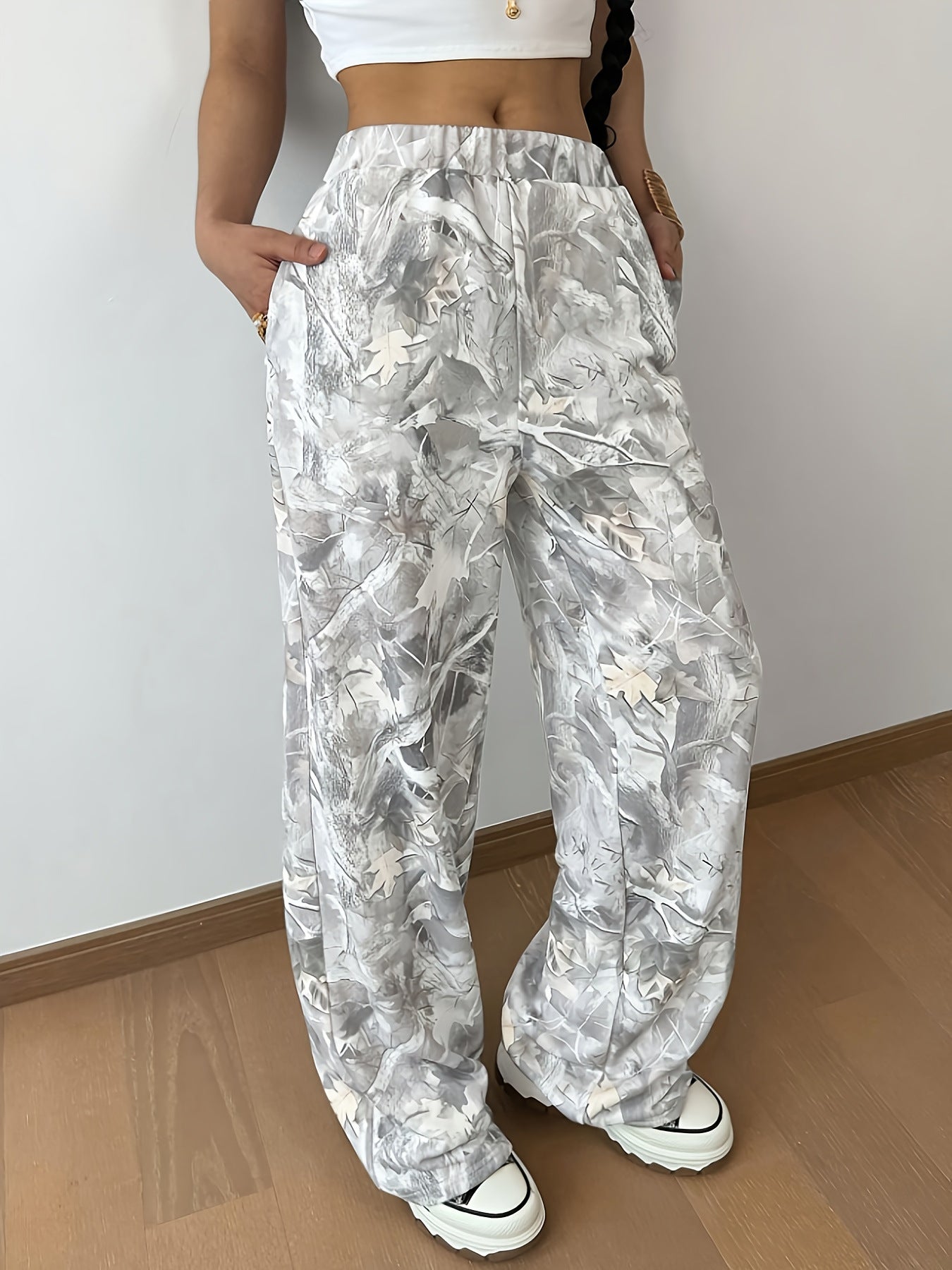 Women's Wide Satin Lounge Pants with Elastic Waistband and Side Pockets Chichicherry