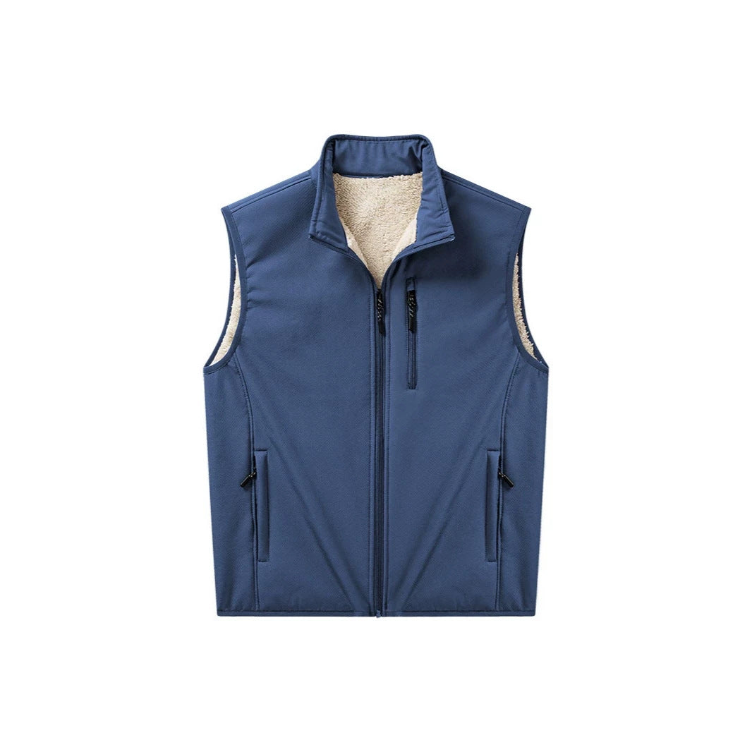 Men's Sherpa-lined softshell vest with stand-up collar and zippered pockets Chichicherry