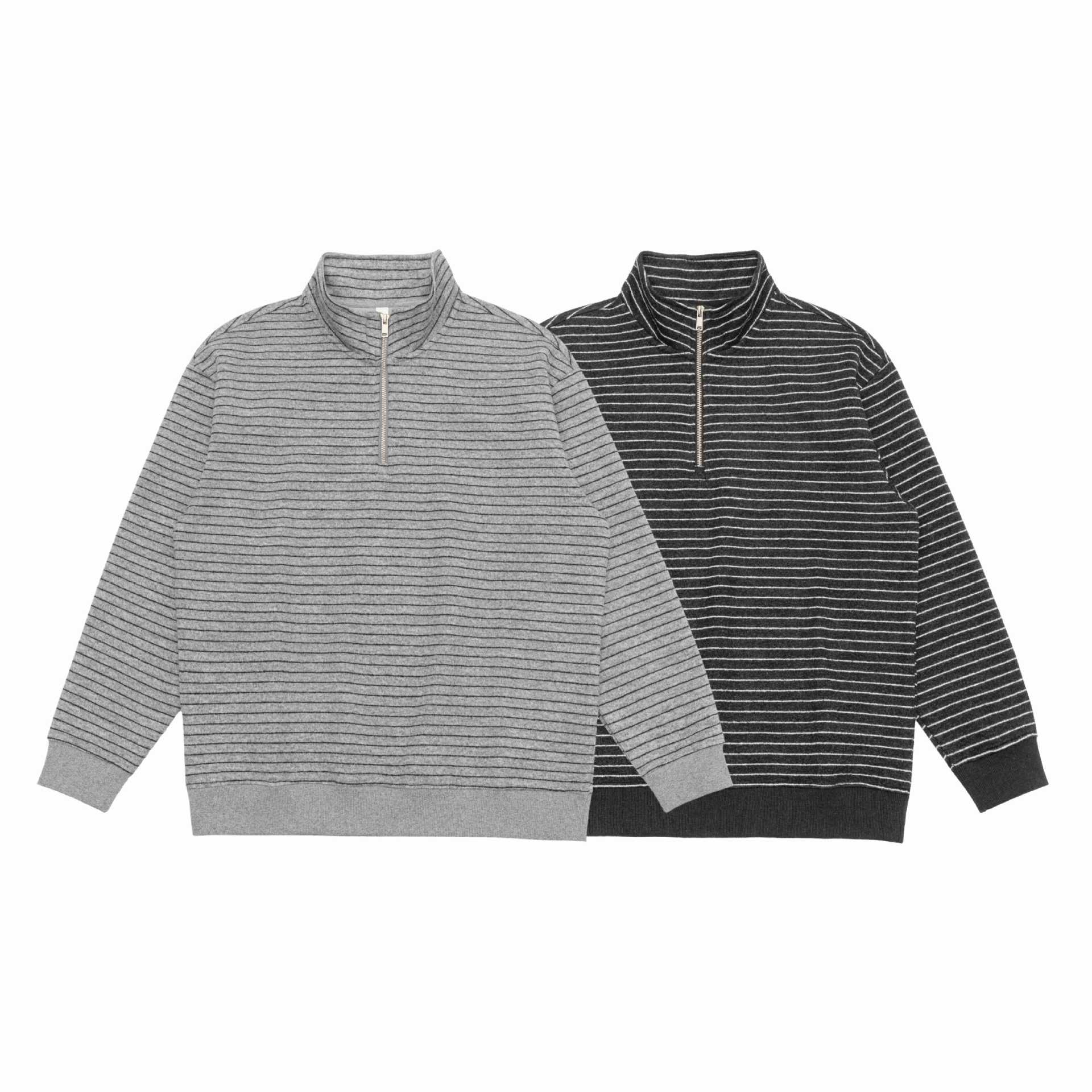 Men's Fine Knit Half-Zip Sweater with Stand-Up Collar and Fine Stripes Chichicherry