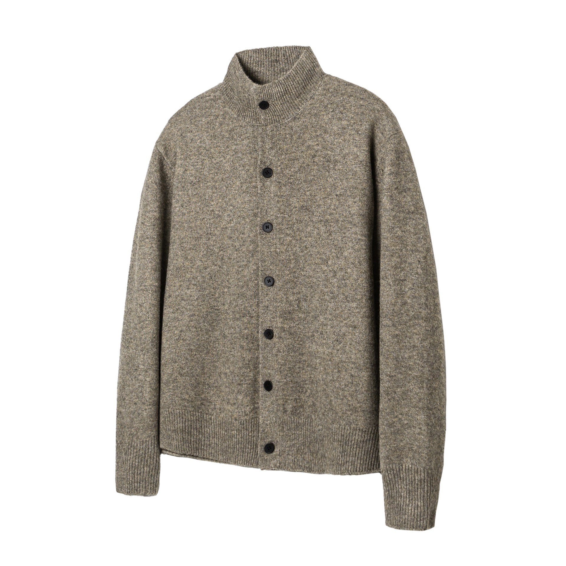 Women's knit cardigan with stand-up collar, full button placket, and ribbed hem Chichicherry