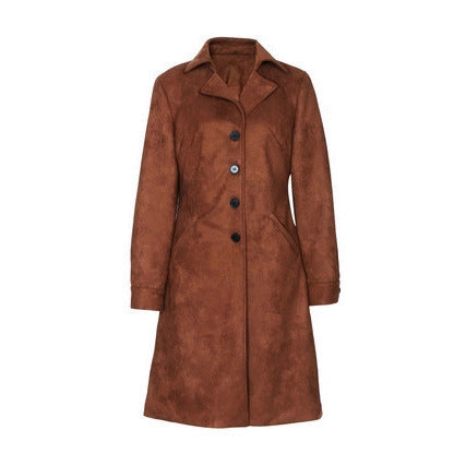 Women's Tailored Long Coat with A-Line Silhouette and Classic Button Placket Chichicherry