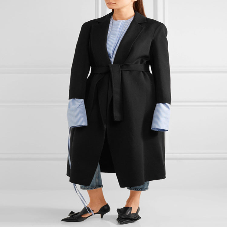 Women Oversized Long Coat in Minimalist Shawl Collar Tailoring Chichicherry