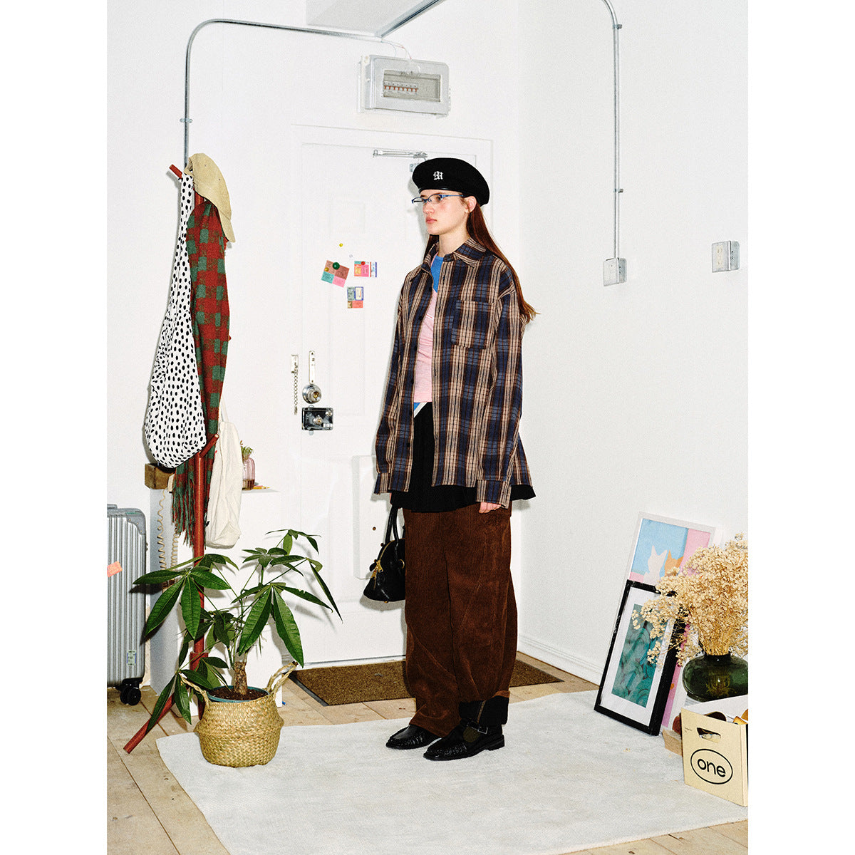 Men's Boxy Flannel Shirt Jacket with Checked Jacquard and Applied Chest Pocket Chichicherry