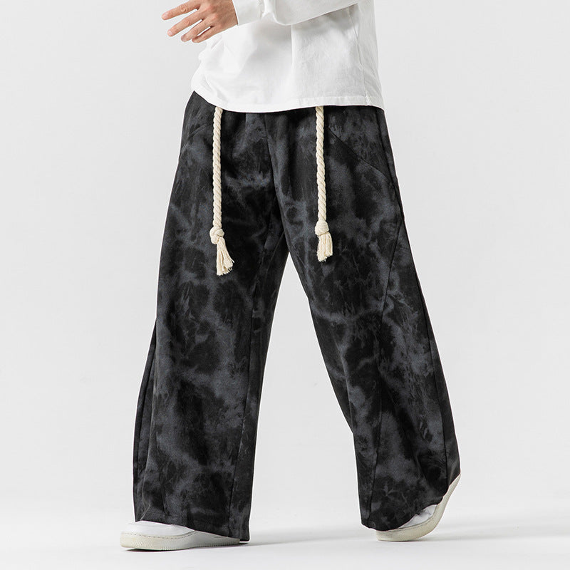 Men's Extra Wide Batik Lounge Pants in Baggy Cut with Decorative Drawstring Chichicherry