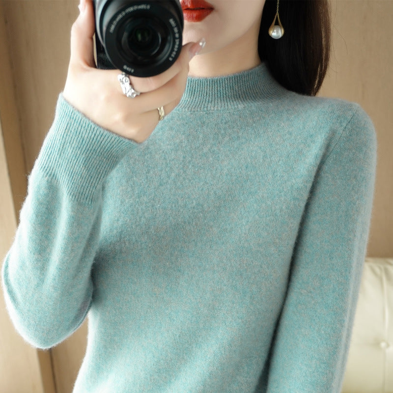 Women's short roll-neck sweater in cashmere look with extra long ribbed cuffs Chichicherry
