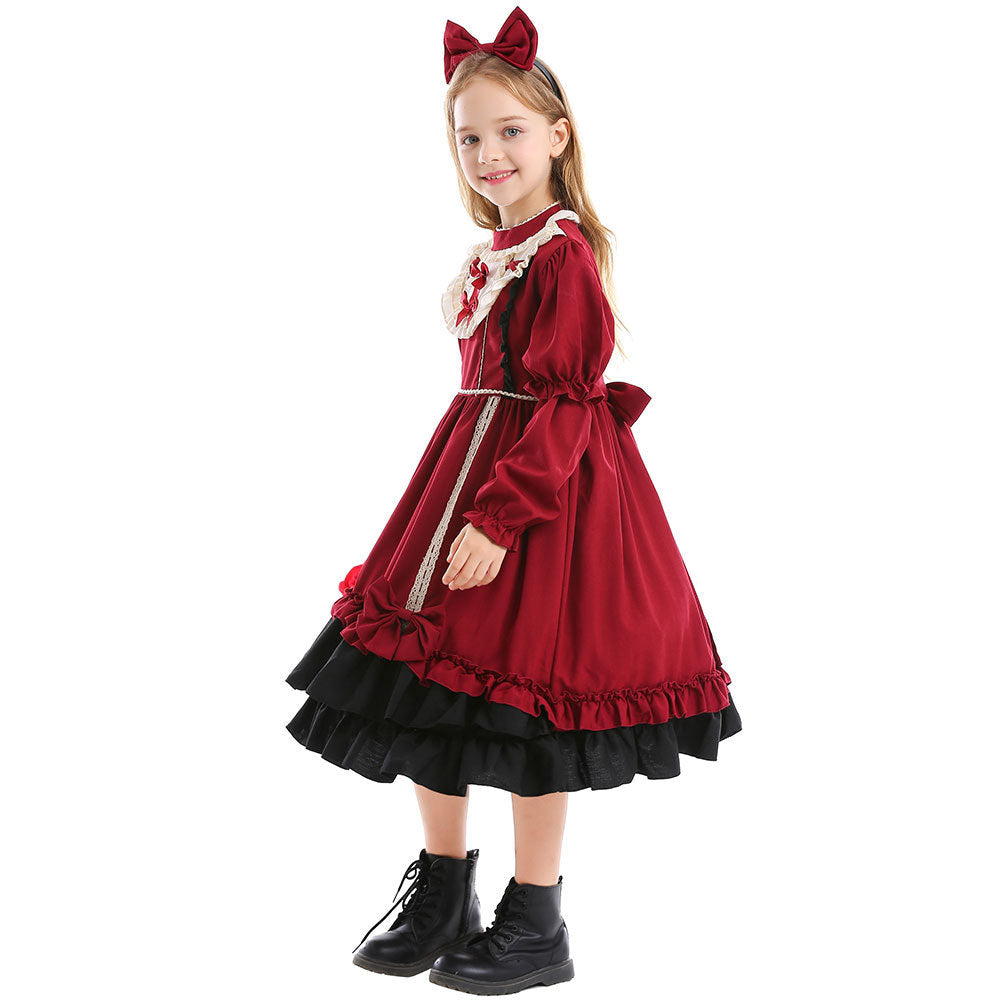 Girls Lolita Dress with Ruffles and Bows Chichicherry