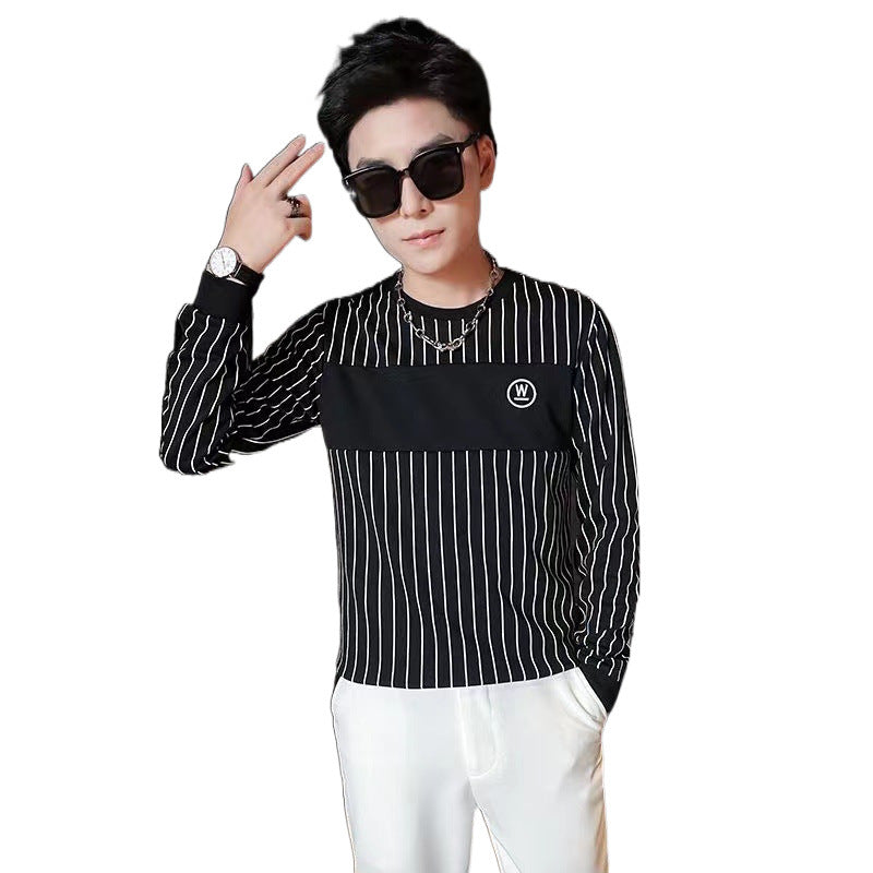 Herren Gestreiftes Langarmshirt mit Brustpasse und Rundhalsausschnitt Chichicherry