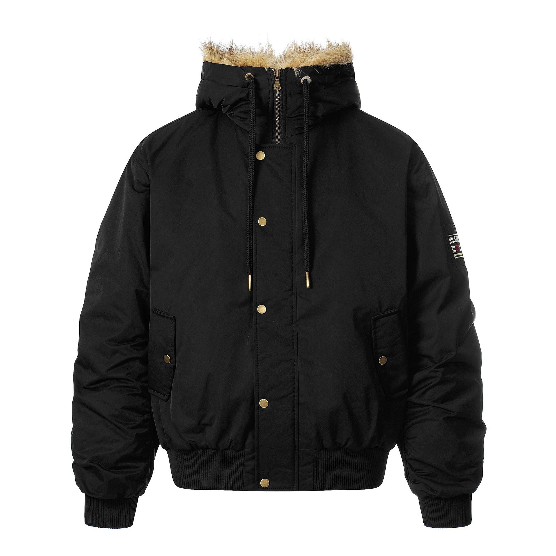 Men's Lined Bomber Parka with Hood and Faux Fur Trim Chichicherry