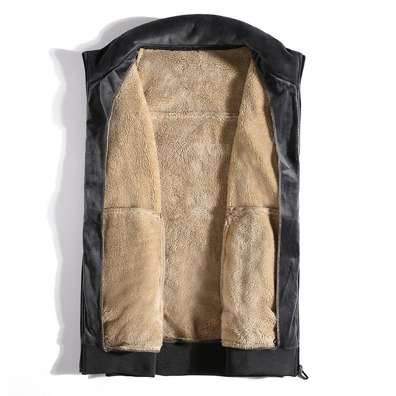 Men's Sleeveless Thermal Fleece Vest with Sherpa Lining and Standing Collar Chichicherry