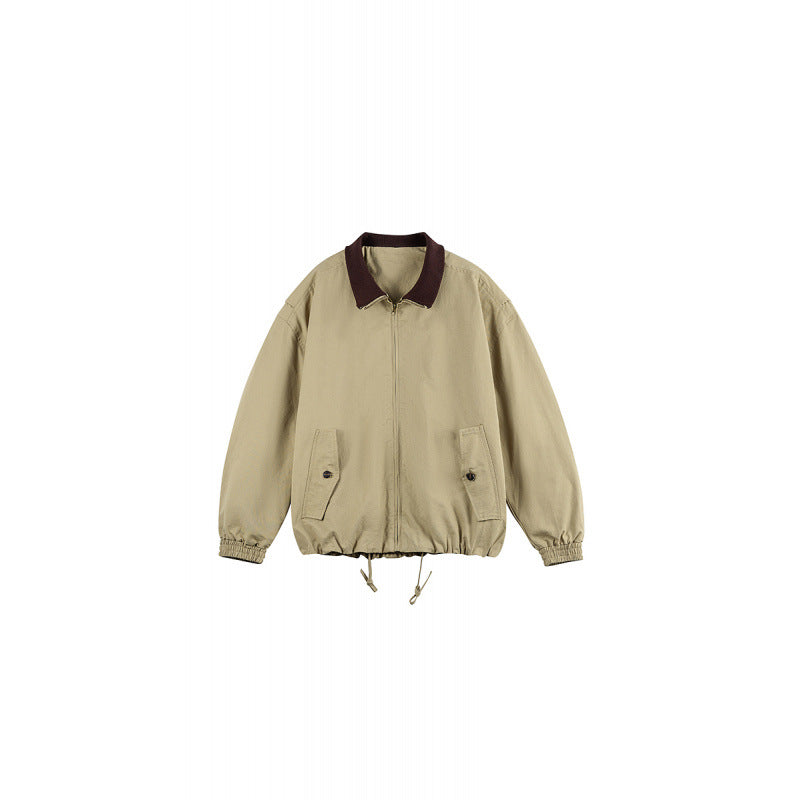 Men's Boxy Zip Transition Jacket made of durable canvas with contrasting knit collar, drawstring and flap pockets Chichicherry