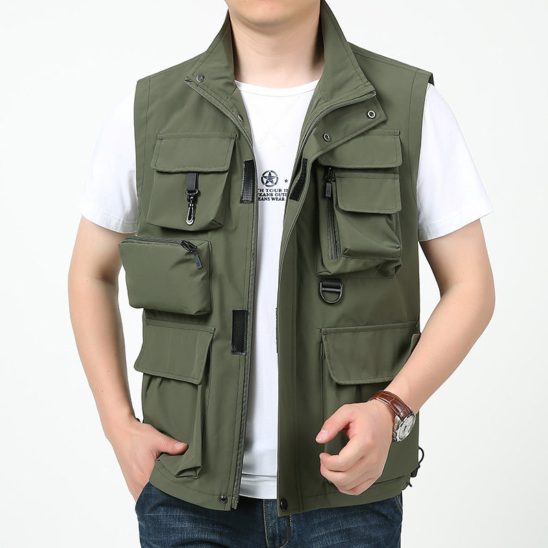 Men's Multi-Pocket Outdoor Vest with D-Ring, Zip Pockets and Removable Pocket Module Chichicherry