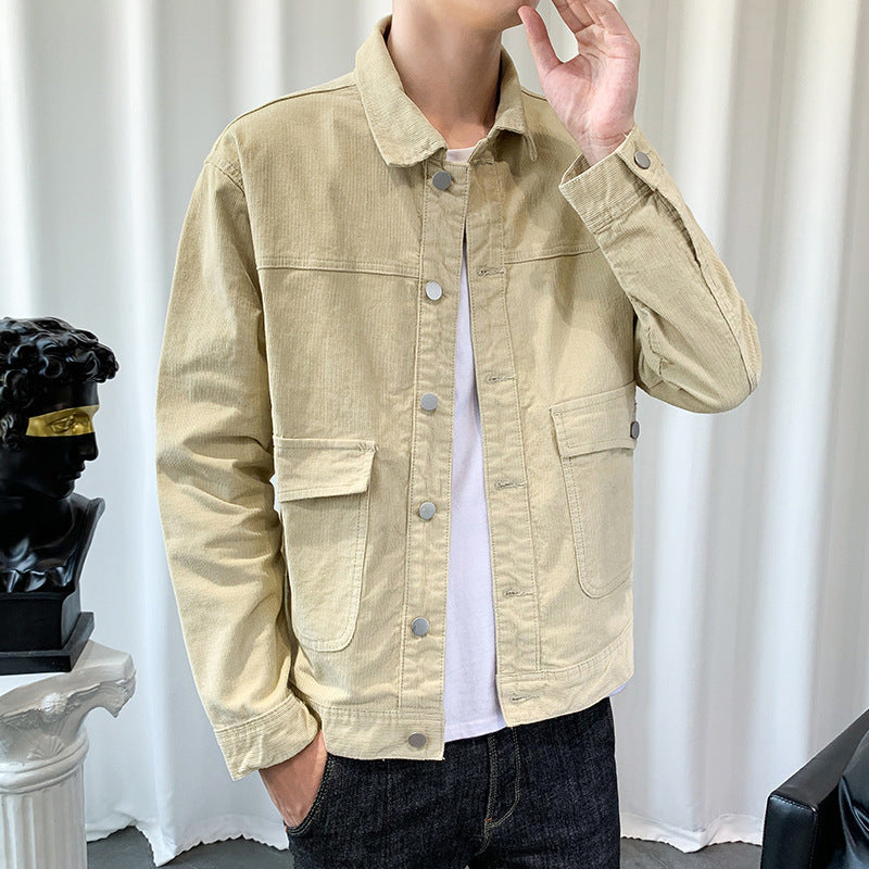 Men's cord jacket in worker-blouson style with metal button closure and patch pockets Chichicherry