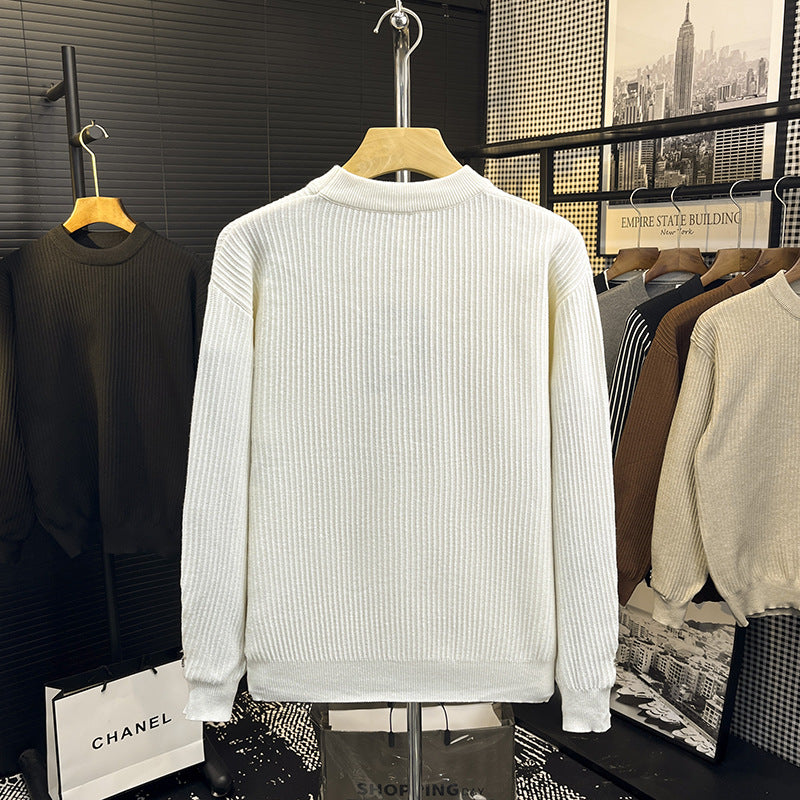 Herren Feiner Rippenstrick-Pullover mit Rundhalsausschnitt und verstärkter Schulternaht Chichicherry