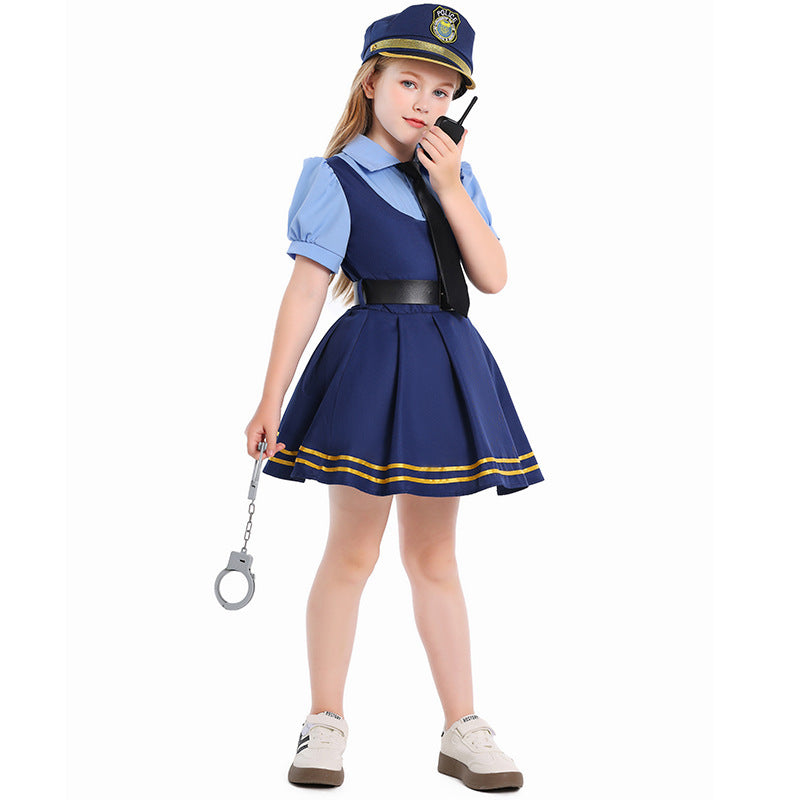 Girl Police Costume with Shirt, Skirt and Ear Applications Chichicherry