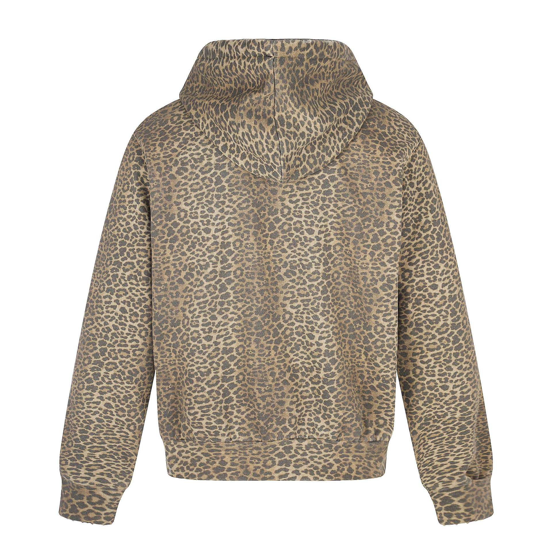 Women's hooded jacket in boxy cut with leopard print and distressed embroidery Chichicherry