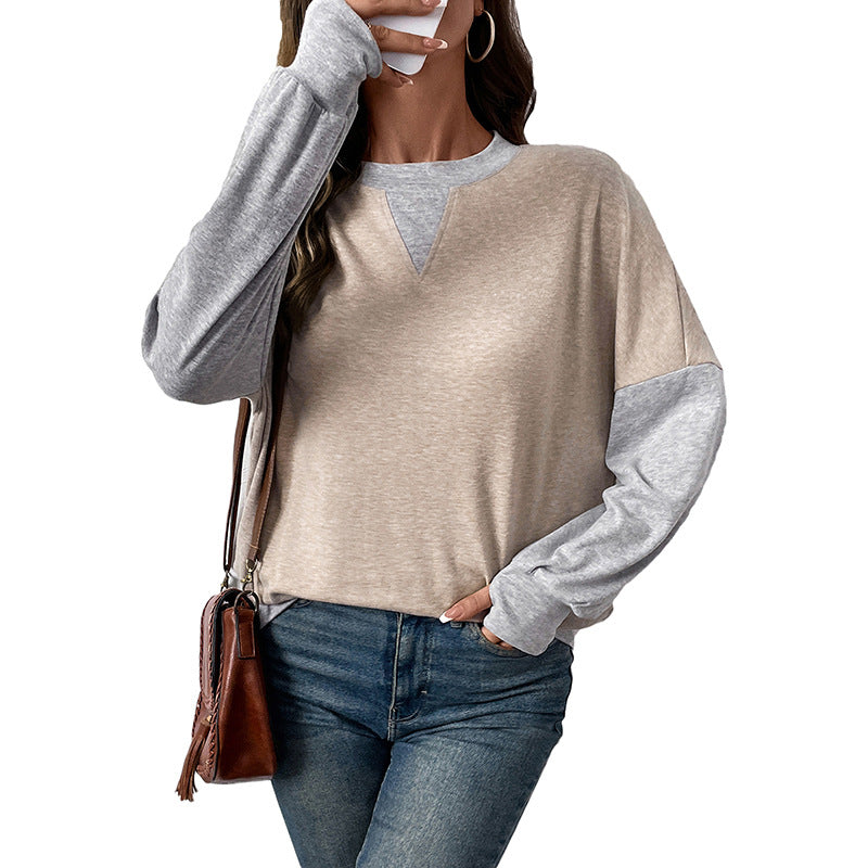 Women's Casual Boxy Sweatshirt with Layer Look, Extended Sleeve Cuffs and V Wedge Chichicherry